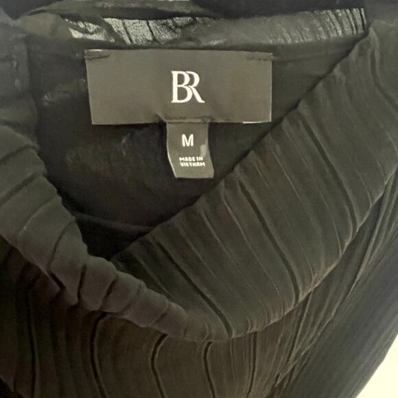 Banana Republic Black Dress Long Sleeve Shift Pleated Sheer M LBD - Picture 5 of 5